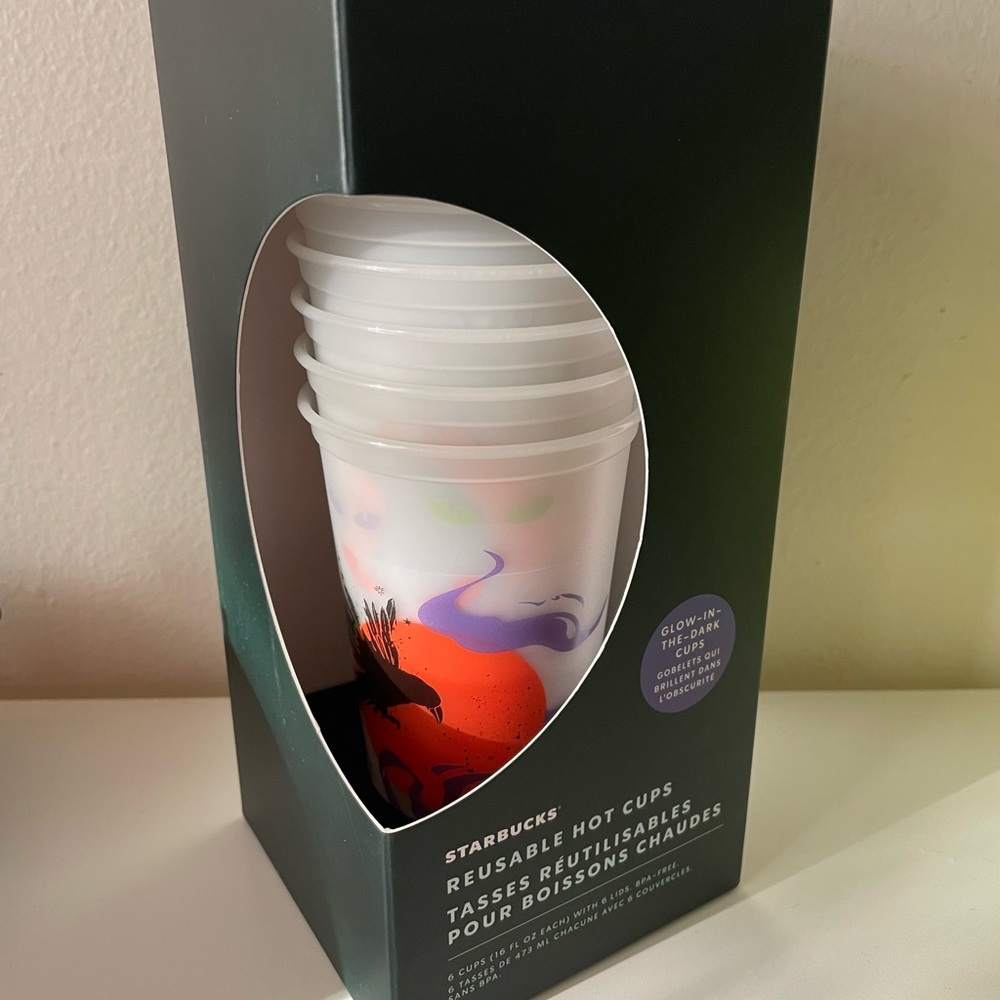 Starbucks Halloween 2022 Box Set of 6 Glow in the Dark Grande Hot Drink Cups